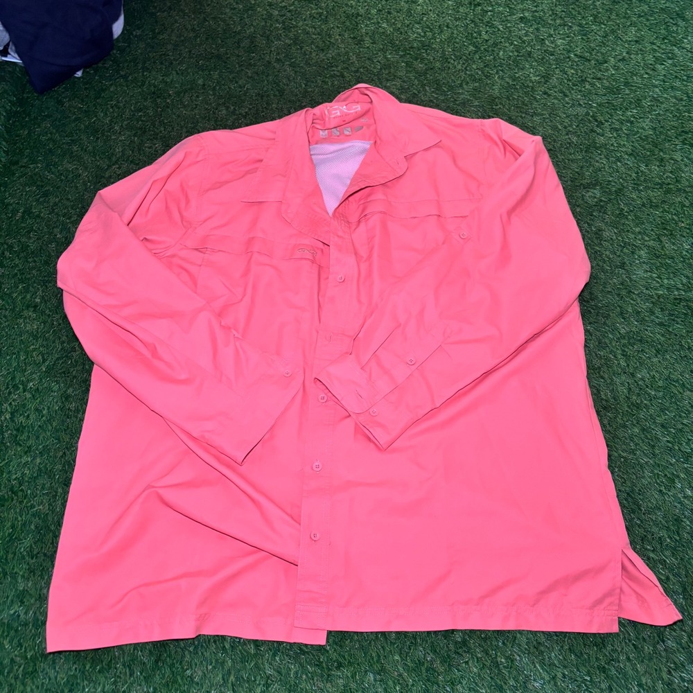 GameGuard Outdoors Mens 3XL Fishing Shirt Coral Pink Long Sleeve UPF 30+ Vented
